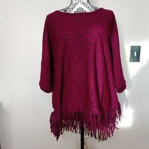 RELATIVITY Dark Raspberry Fringe Short Sleeve Sweater NWT Size 2X